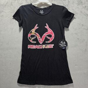 Realtree‎ Women's Black Pink Camo Logo Short Sleeve T-Shirt Size Small